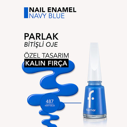 Flormar Navy Blue Nail Polish: High Pigment, Long Lasting, Chip Resistant - Magnesium, Calcium & Sulfur Enriched for Strong, Shiny Nails by Beauty Care Bag