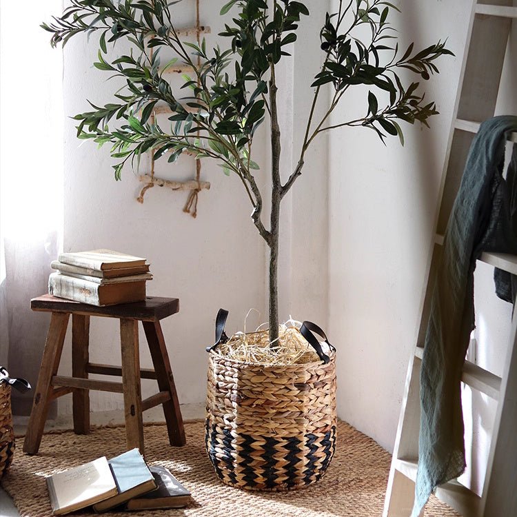 Two-Tone Basket Planter with Leather Handles by RusticReach