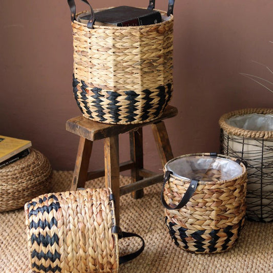 Two-Tone Basket Planter with Leather Handles by RusticReach