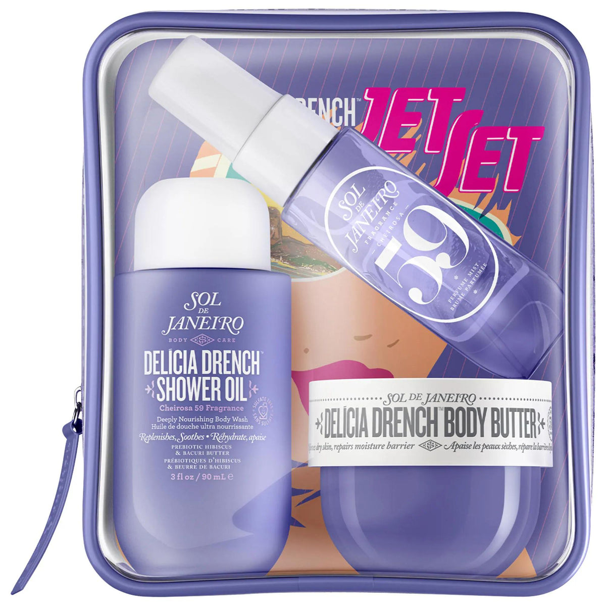 Delícia Drench Jet Set - Intensely Moisturizing Skincare Routine for Dry Skin - Vegan, Cruelty-Free by Beauty Care Bag