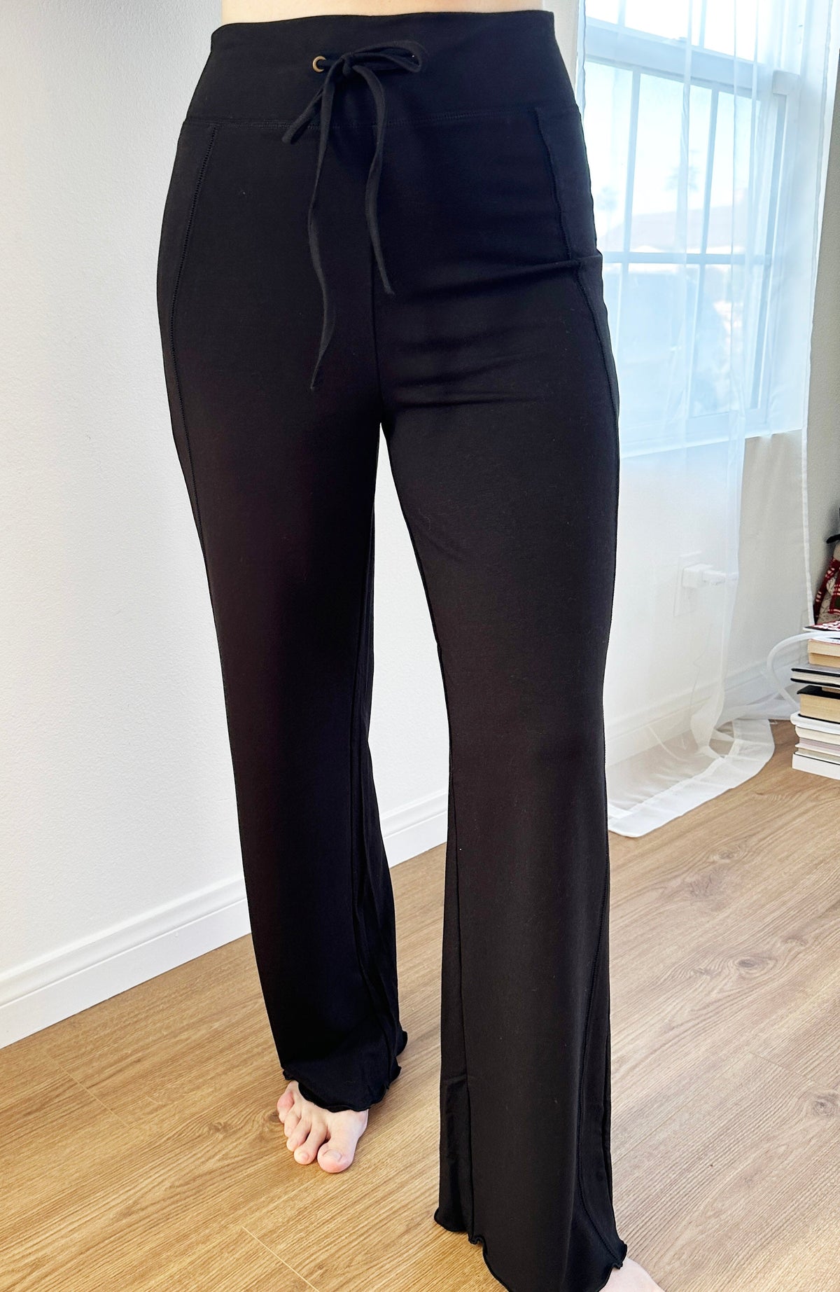 Women's bamboo viscose French terry yoga pants with drawstring waist