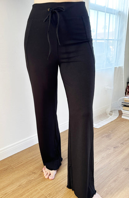Women's bamboo viscose French terry yoga pants with drawstring waist