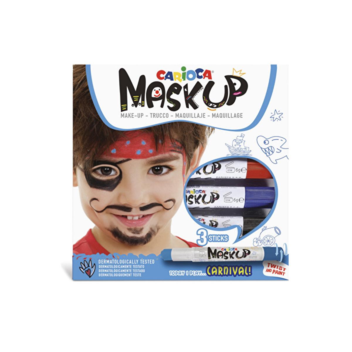 Carioca Carnival Face Paint Kit - 3 Water-Based Colors, Dermatologically Tested, Easy Twist-Apply Design for Kids & Adults by Beauty Care Bag