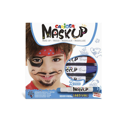 Carioca Carnival Face Paint Kit - 3 Water-Based Colors, Dermatologically Tested, Easy Twist-Apply Design for Kids & Adults by Beauty Care Bag