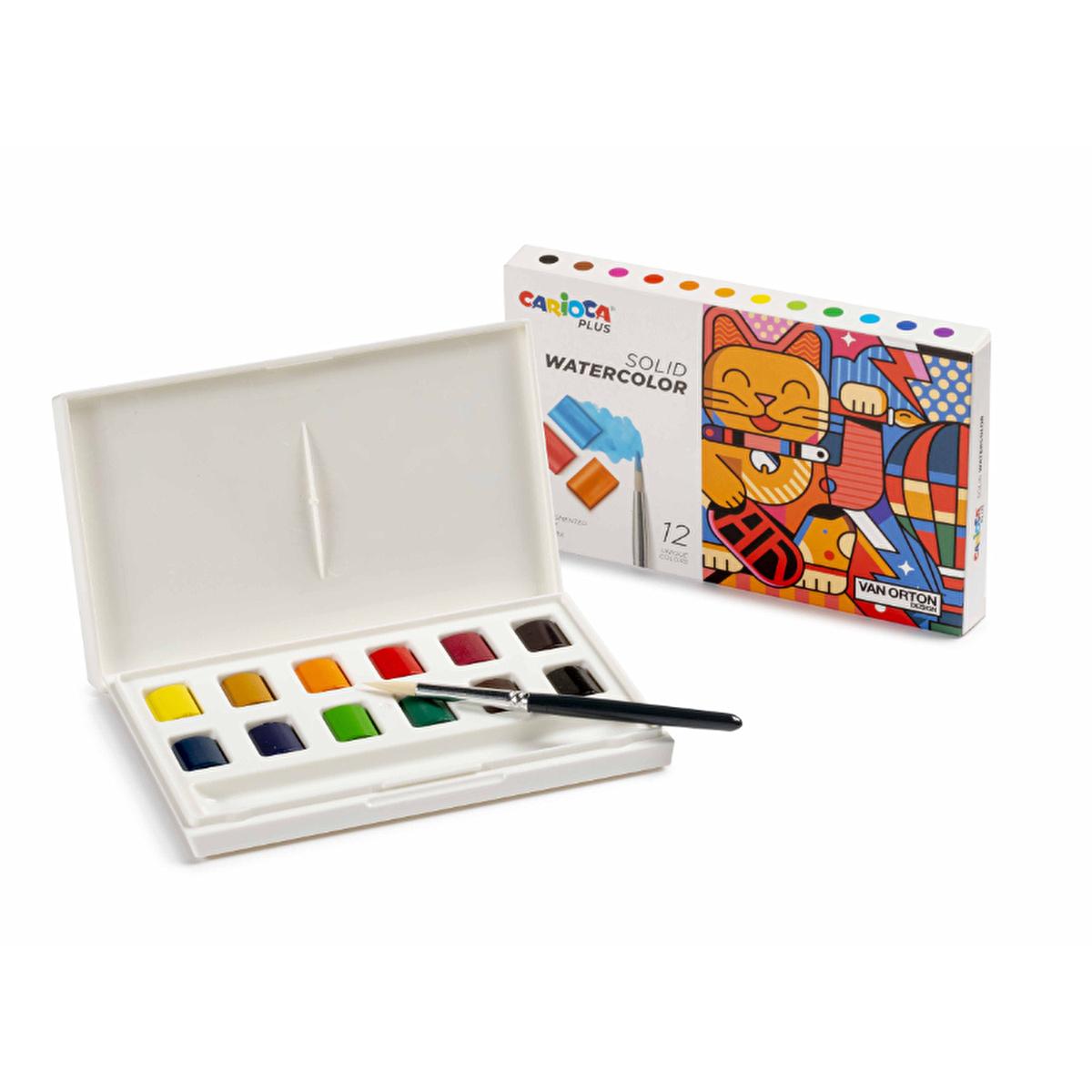 Carioca Plus 12-Color Watercolor Paint Set with Brush - High-Quality Art Supplies for Children and Enthusiasts by Beauty Care Bag