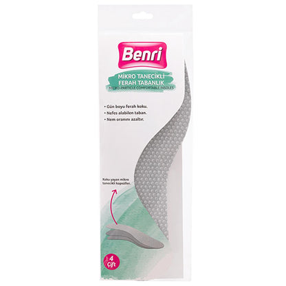 Benri Fresh Insoles - 4 Pairs, Breathable, Odor Control, Comfortable Footwear Accessories by Beauty Care Bag