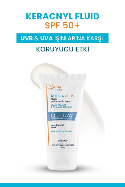 Ducray Keracnyl UV SPF50+ Anti-Blemish Sunscreen Fluid for Acne-Prone Skin - Matte Finish, Non-Comedogenic by Beauty Care Bag