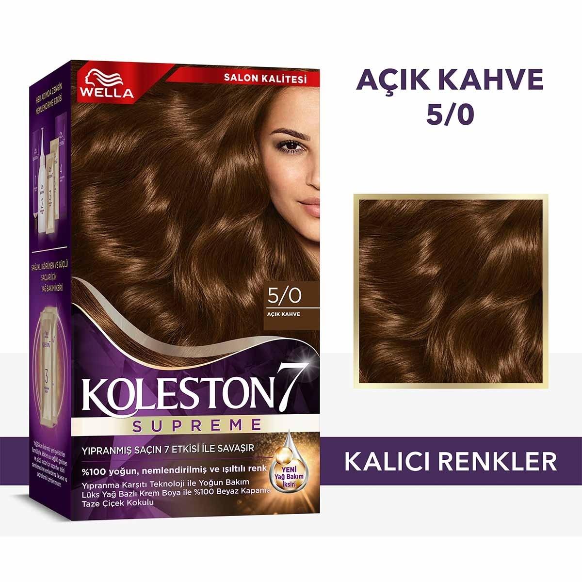 Wella Koleston Supreme 5/0 Light Brown Hair Dye Kit: Gray Coverage, Intense Color & Conditioning, Permanent At-Home Hair Color by Beauty Care Bag