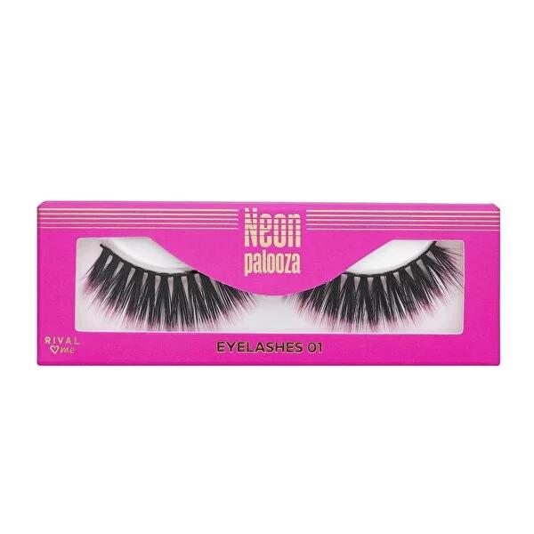 Rival Loves Me Neon Palooza False Eyelashes 02 Pink - Reusable, Trendy Cosmetic Eyelashes for Aesthetic Enhancement by Beauty Care Bag