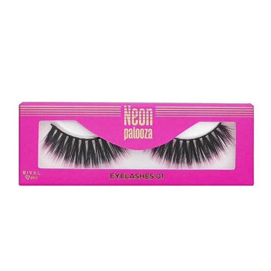 Rival Loves Me Neon Palooza False Eyelashes 02 Pink - Reusable, Trendy Cosmetic Eyelashes for Aesthetic Enhancement by Beauty Care Bag