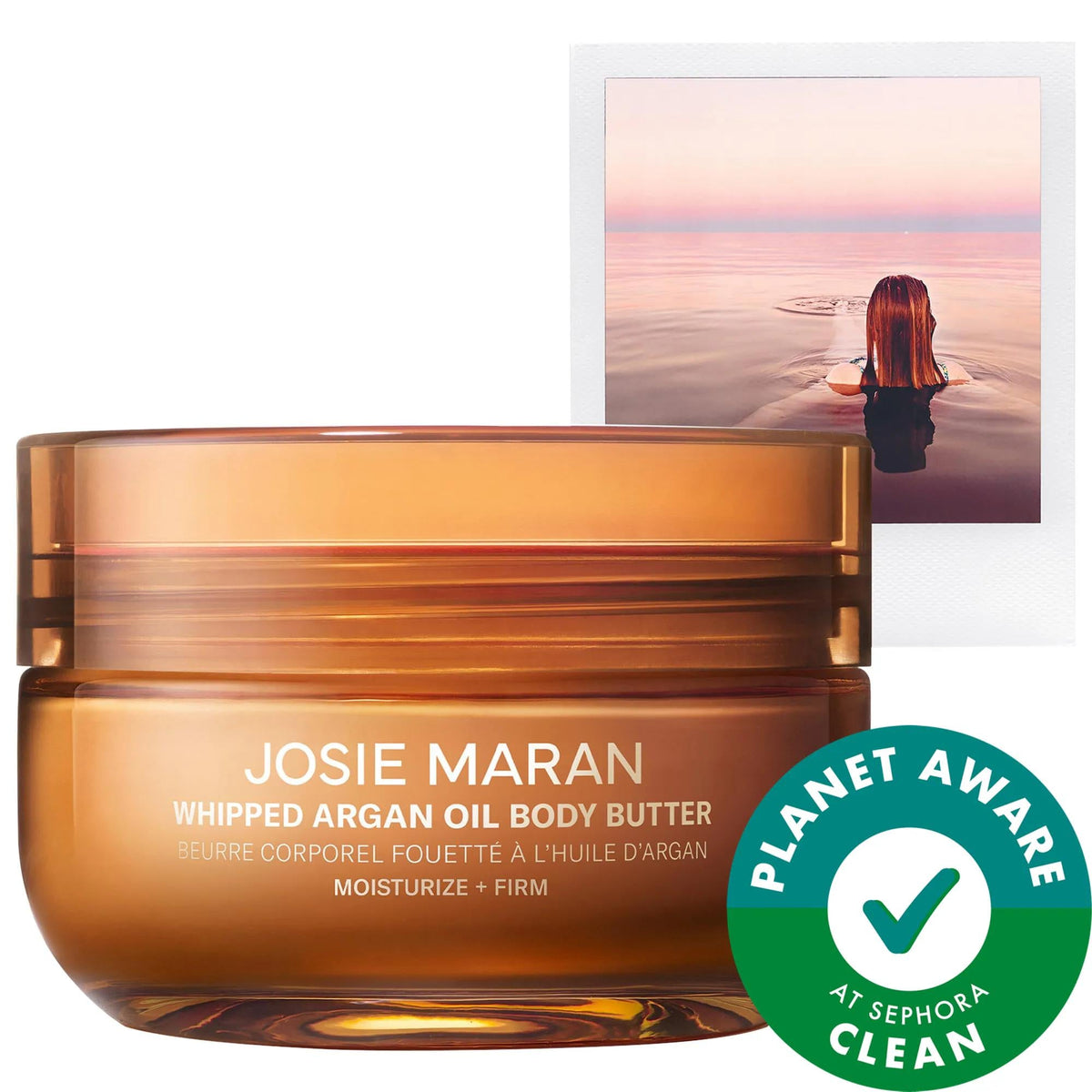 Josie Maran whipped argan oil firming body butter in a refillable jar