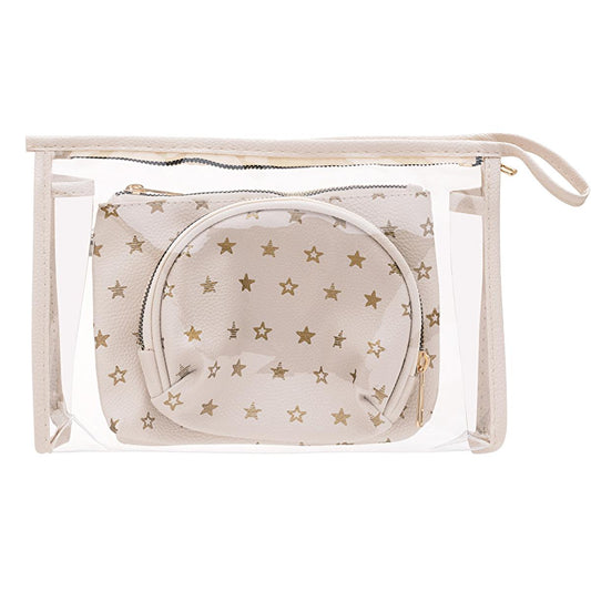 Eklips Cosmetic Bag Set - 3 Piece Printed Cream Colored Organizer for Personal Care & Travel by Beauty Care Bag