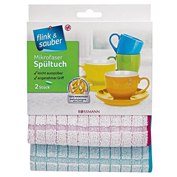 Flink & Sauber Premium Microfiber Cleaning Cloth 2-Pack: 11.8x11.8" Lint-Free Kitchen Cloths for Superior Hygiene & Stain Removal by Beauty Care Bag