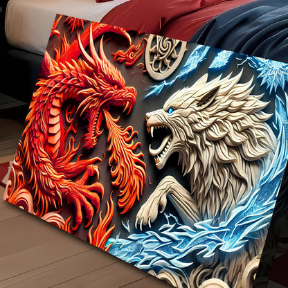 Close-up of 3D Dragon and Wolf Wall Art V canvas by Tailored Canvases, view 2