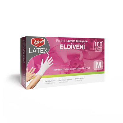 Rollup Powdered Latex Disposable Gloves Medium 100 Count by Beauty Care Bag