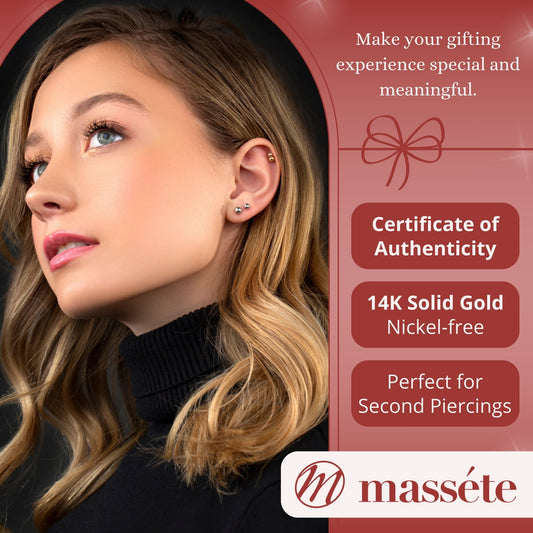 14k Solid Gold Ball Earrings with Flat Covered Back Screwback Shiny Sphere Earring Studs 3mm 4mm 5mm by Massete