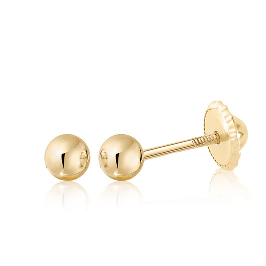 14k Solid Gold Ball Earrings with Flat Covered Back Screwback Shiny Sphere Earring Studs 3mm 4mm 5mm by Massete