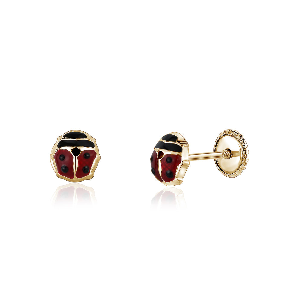 Massete Childrens 14K Gold Screwback Earrings Stud Enameled Ladybug Red by Massete