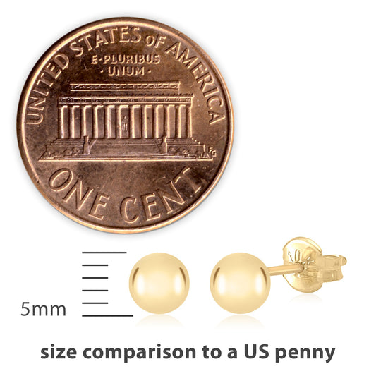 10K Yellow White Rose Gold Polished Stud Ball Earrings 5mm by Massete