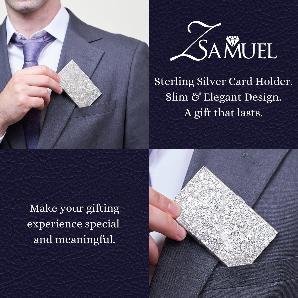 Z.SAMUEL Luxury Sterling Silver 925 Business Card Holder Italy for Men and Women by Massete