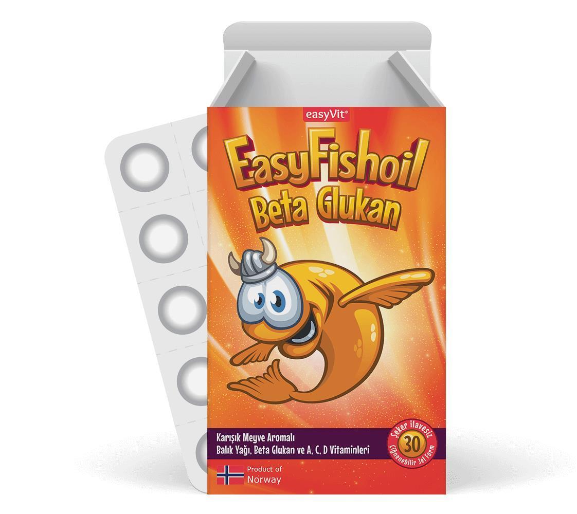 EasyFishoil Beta Glukan Children's Dietary Supplement - Sugar-Free Chewable Tablets with Vitamin A, D, E by Beauty Care Bag