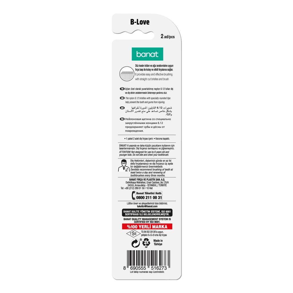 Banat B-Love Medium Toothbrush Set 2-Pack by Beauty Care Bag