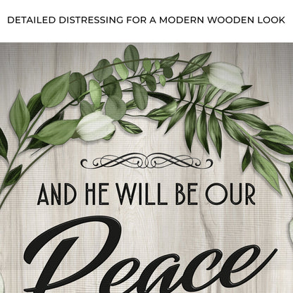 Micah 5:5 NIV - And He Will Be Our Peace Scripture Sign by Tailored Canvases