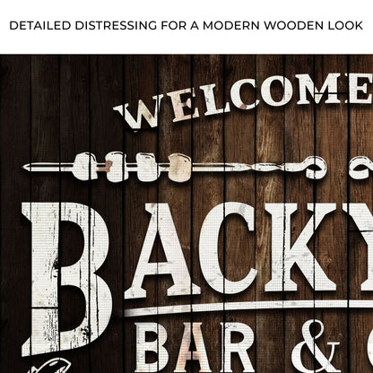 Welcome To Our Backyard Bar And Grill Sign by Tailored Canvases