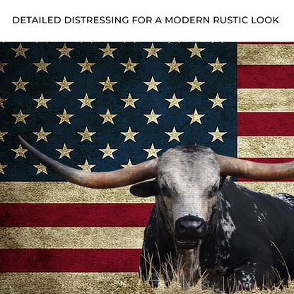 Longhorn Cattle American Flag Canvas Wall Art by Tailored Canvases
