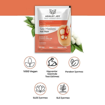 Ashley Joy Revitalizing Hair Mask: Silk Protein & Biotin Treatment for Damaged Hair Repair (30ml) by Beauty Care Bag