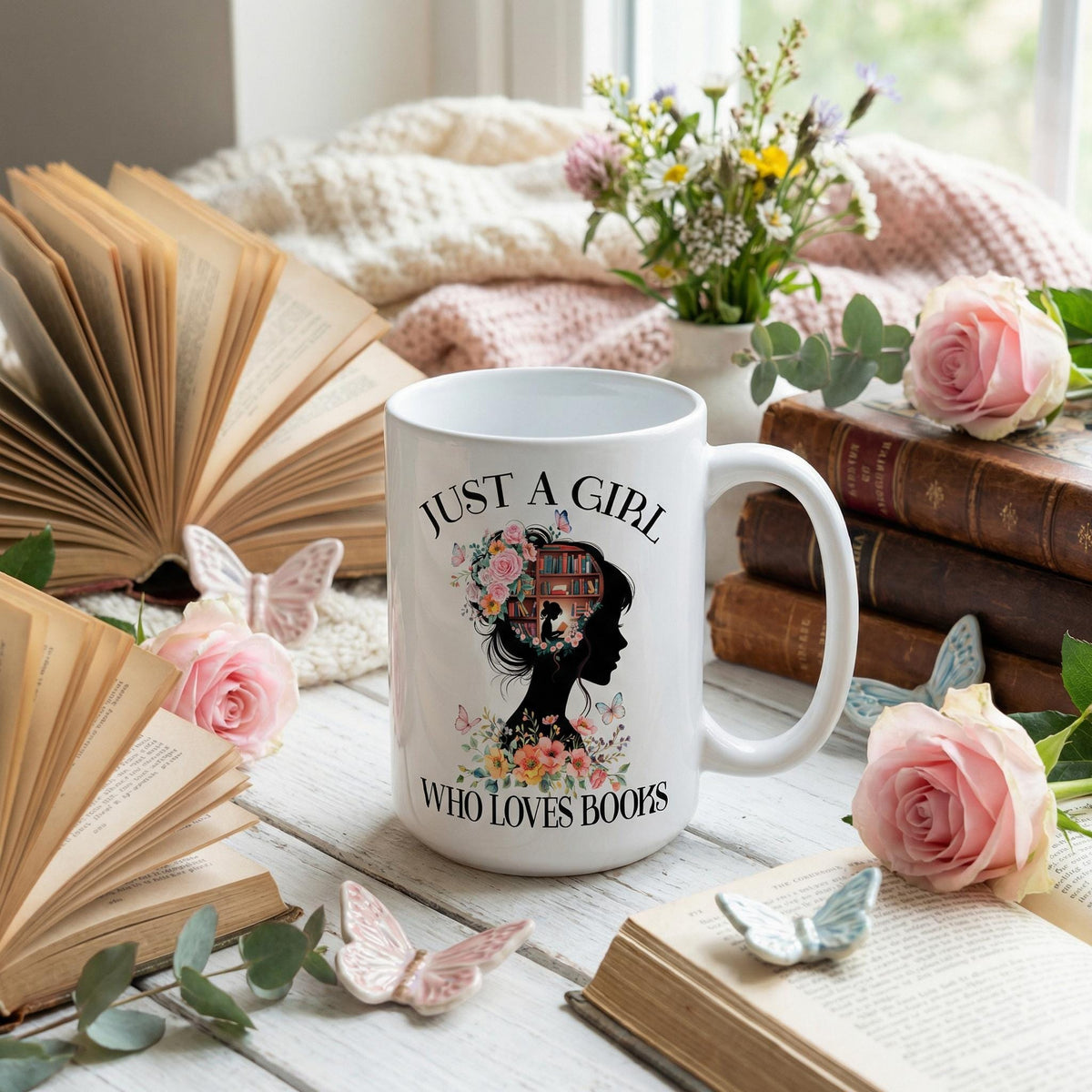 Book Lover Coffee Mug – Floral Book Mug | Ceramic, Microwave Safe Gift by Joyful Moose
