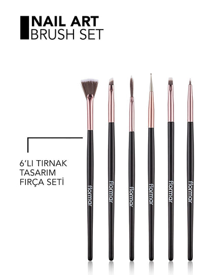 Flormar 6-Piece Nail Art Brush Set for Precision Designs by Beauty Care Bag