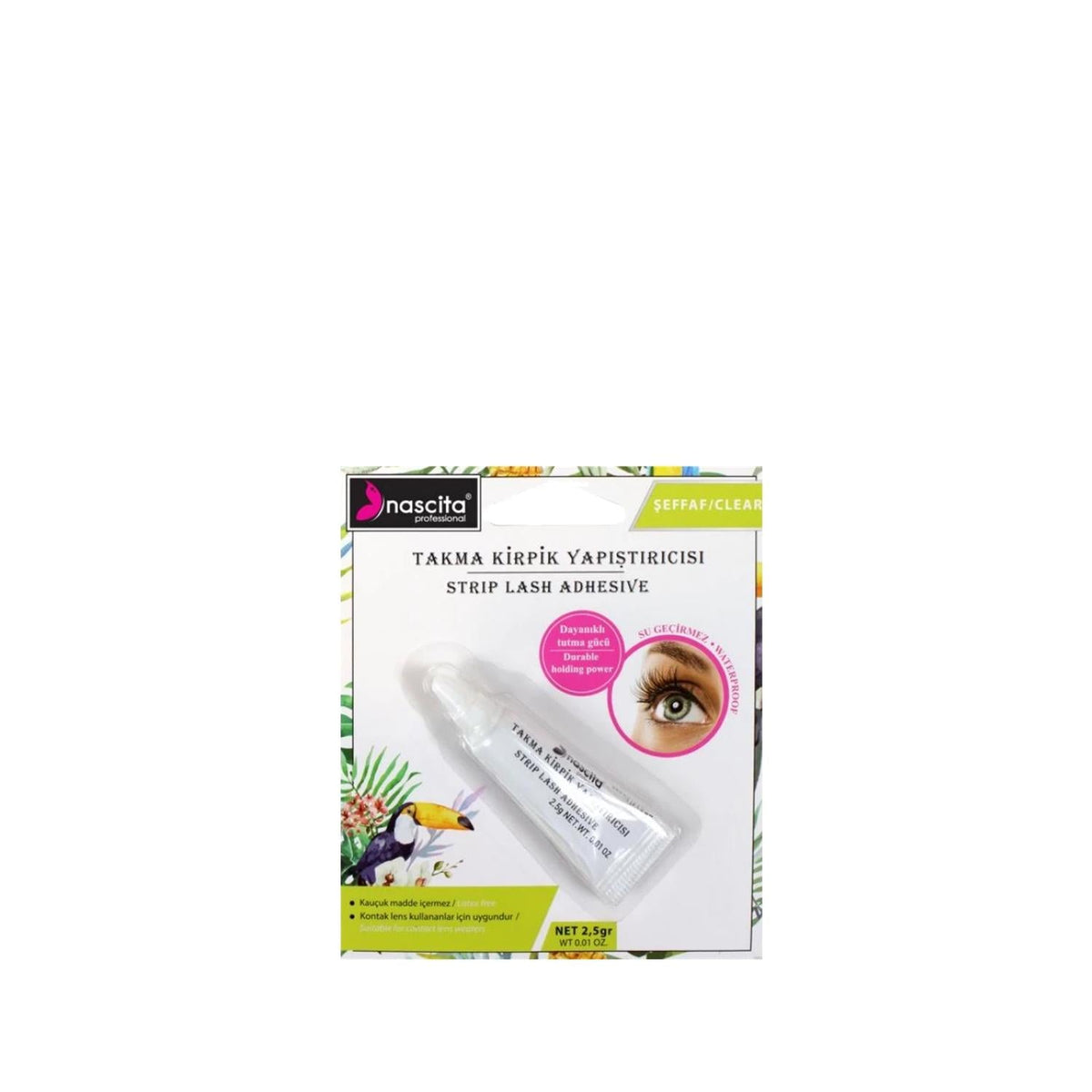 Nascita False Eyelash Adhesive - Transparent Eyelash Glue 2.5g for Secure Application by Beauty Care Bag