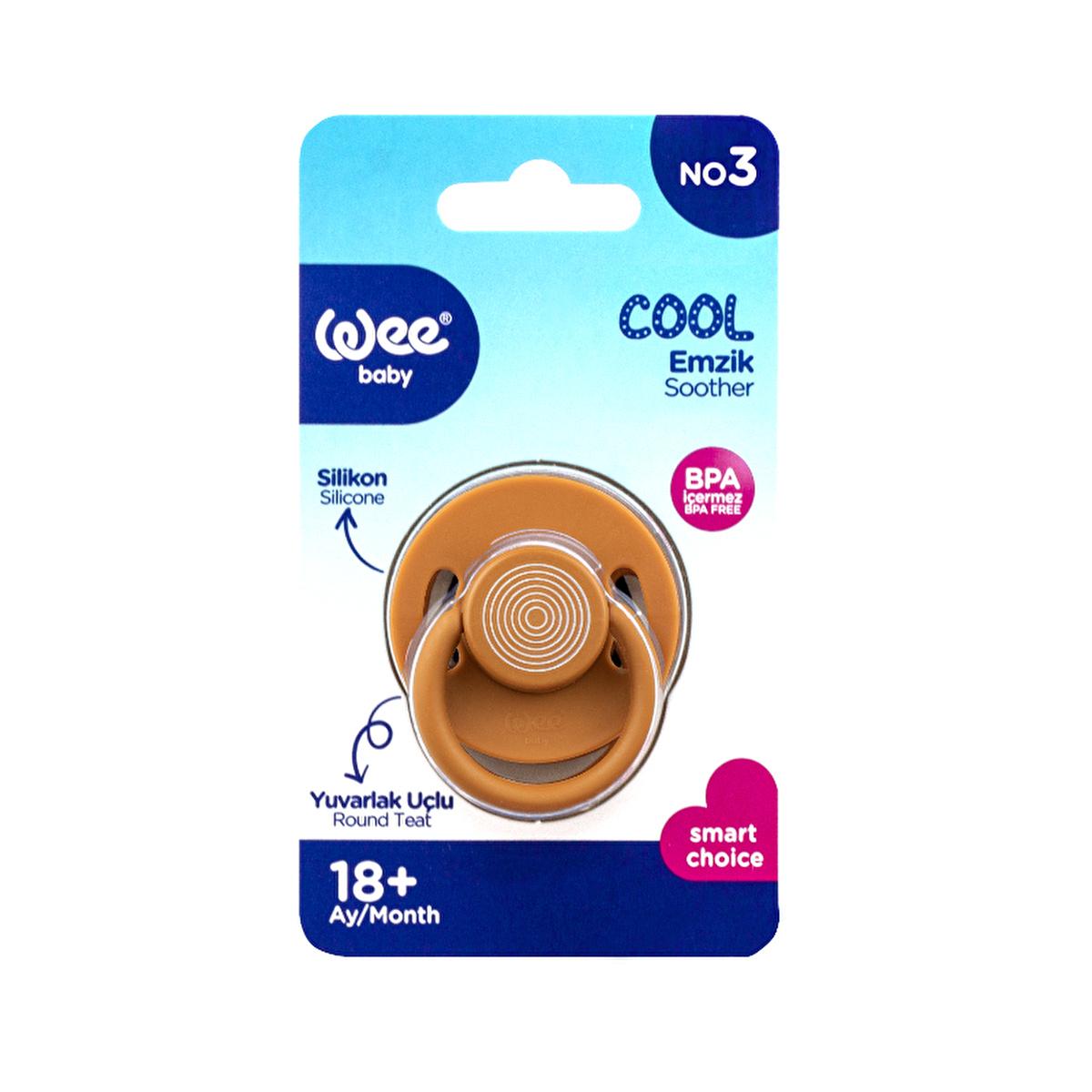 Wee Baby Cool Round-Tip Pacifier No: 3 - Tan - Baby Pacifier for 18 Months+, Silicone, Orthodontic Design by Beauty Care Bag