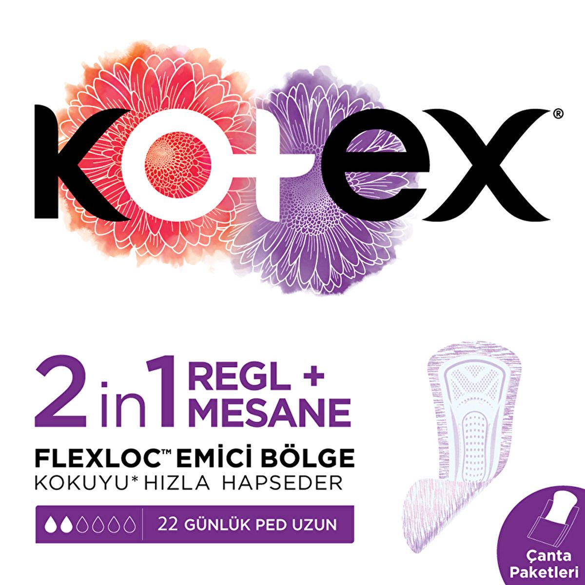 Kotex 2in1 Sanitary Pads - 22 Count - Protection for Menstruation & Bladder Leakage by Beauty Care Bag
