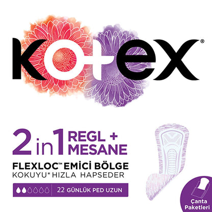 Kotex 2in1 Sanitary Pads - 22 Count - Protection for Menstruation & Bladder Leakage by Beauty Care Bag