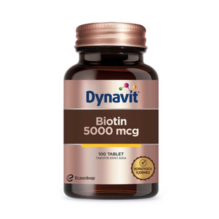 Dynavit Biotin 5000 Mcg - High Potency Dietary Supplement for Hair, Skin & Nail Health - 100 Tablets by Beauty Care Bag