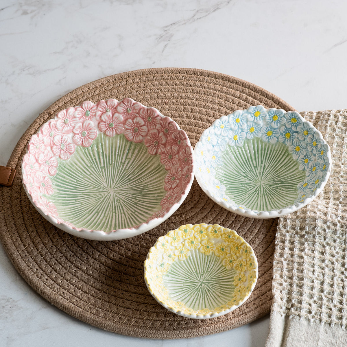Embossed Daisy Ceramic Bowl by Rust & Cinder
