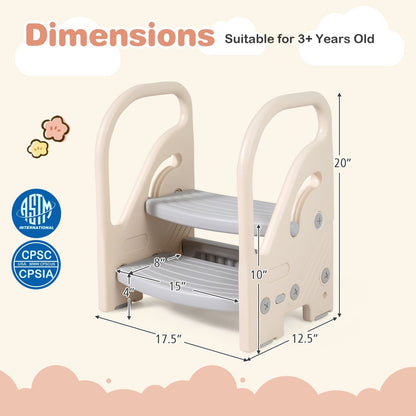 Adjustable 2-Step Kids Helper Stool with Safety Handles and Non-slip Pads for BedroomTorqelo.com