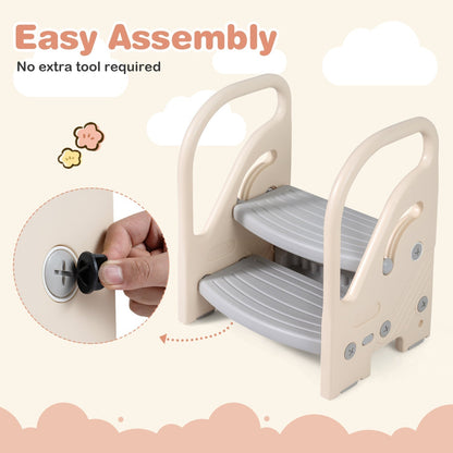 Adjustable 2-Step Kids Helper Stool with Safety Handles and Non-slip Pads for BedroomTorqelo.com