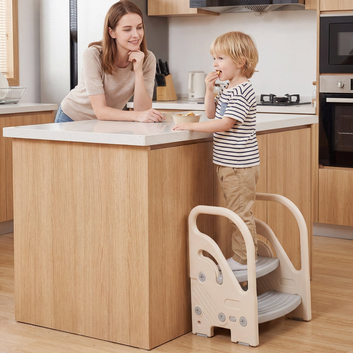 Adjustable 2-Step Kids Helper Stool with Safety Handles and Non-slip Pads for BedroomTorqelo.com