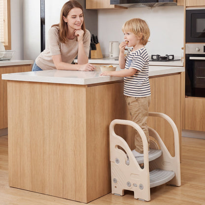 Adjustable 2-Step Kids Helper Stool with Safety Handles and Non-slip Pads for BedroomTorqelo.com
