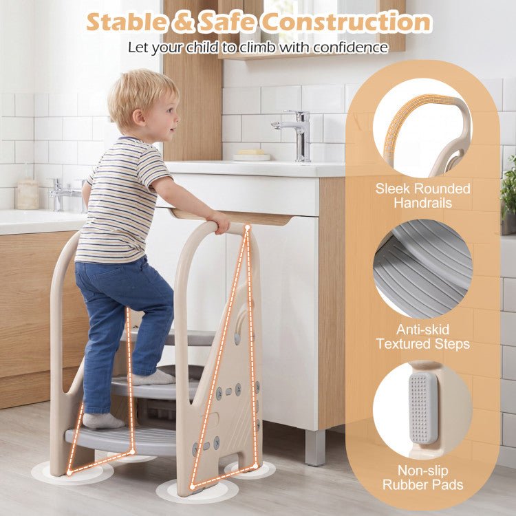 Adjustable 3-Step Helper Stool with Safety Handles and for kidsTorqelo.com
