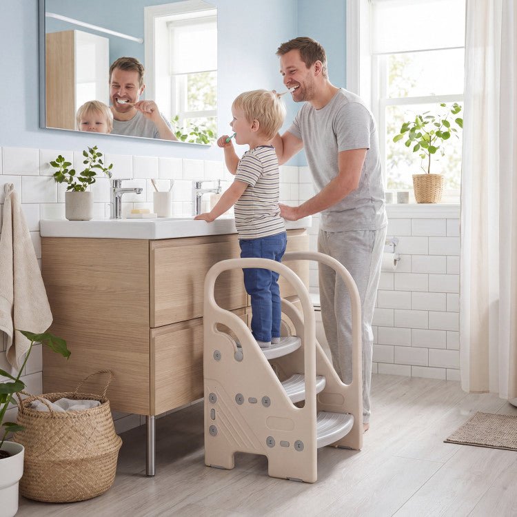 Adjustable 3-Step Helper Stool with Safety Handles and for kidsTorqelo.com