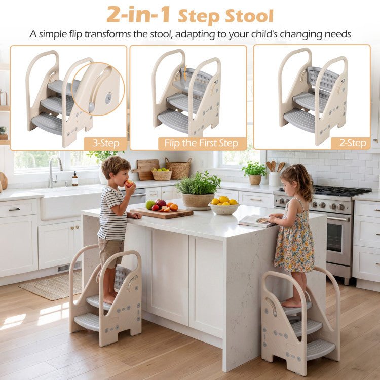 Adjustable 3-Step Helper Stool with Safety Handles and for kidsTorqelo.com