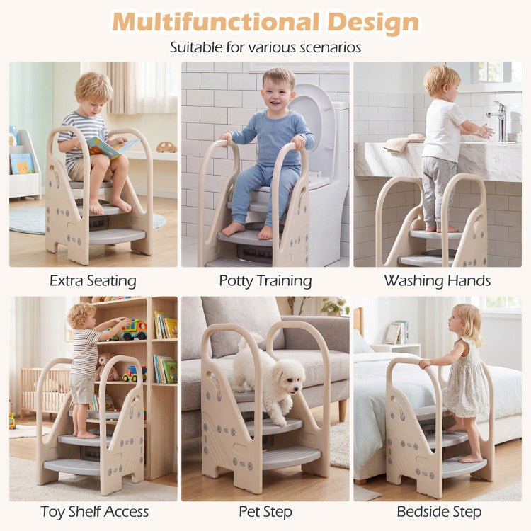 Adjustable 3-Step Helper Stool with Safety Handles and for kidsTorqelo.com