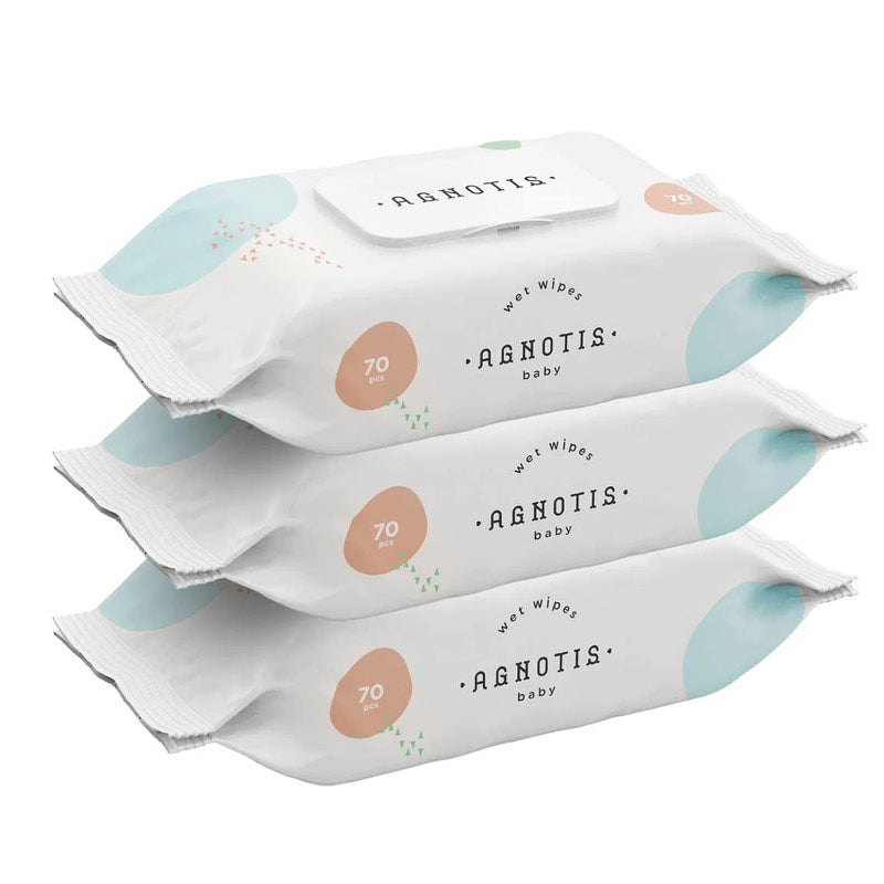 Agnotis baby wet wipes 3-pack, 70 sheets each