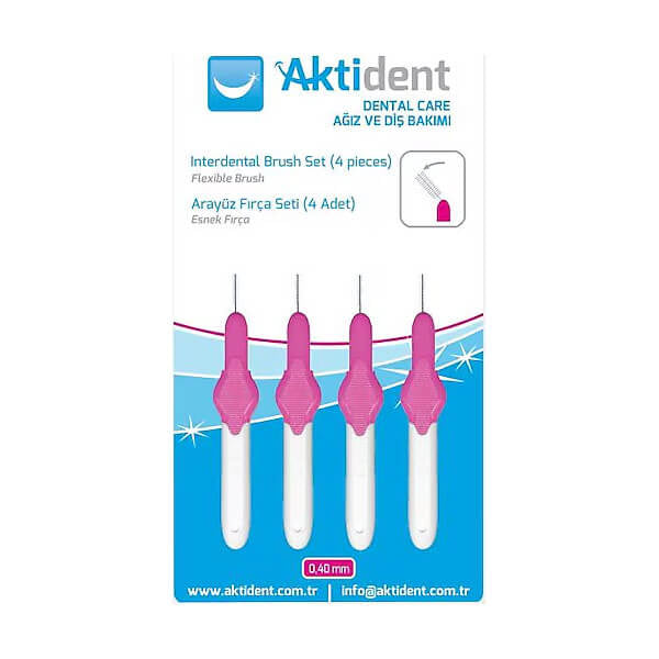 Aktident Orid Pink Interdental Brush 0.40mm 4-Pack by Beauty Care Bag