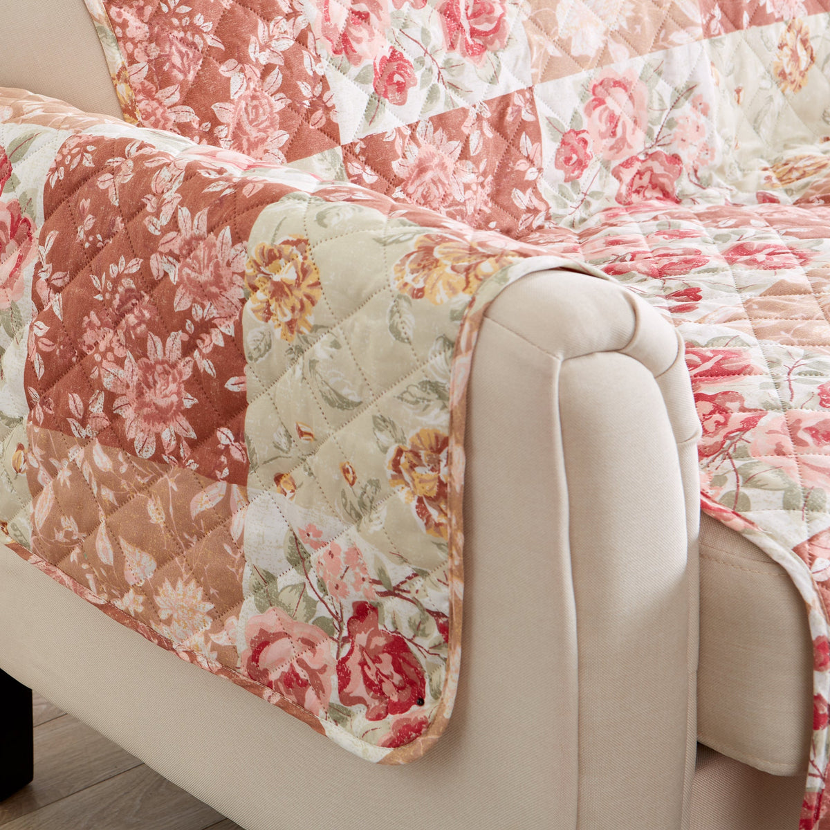 Reversible Floral Patchwork Furniture Protector - Maribel Collection by Great Bay Home