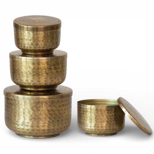 Antique Brass Hammered Aluminum Container with Lid by Rust & Cinder